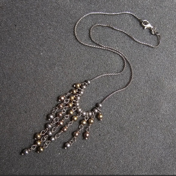 Sterling Silver 925 Ladies Beaded Drape Style Statement Necklace 15in Box Chain - Picture 1 of 5